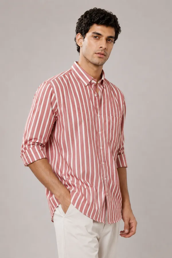 ARVEST_Brick_Red_Oxford_Stripe_Premium_Cotton_Shirt