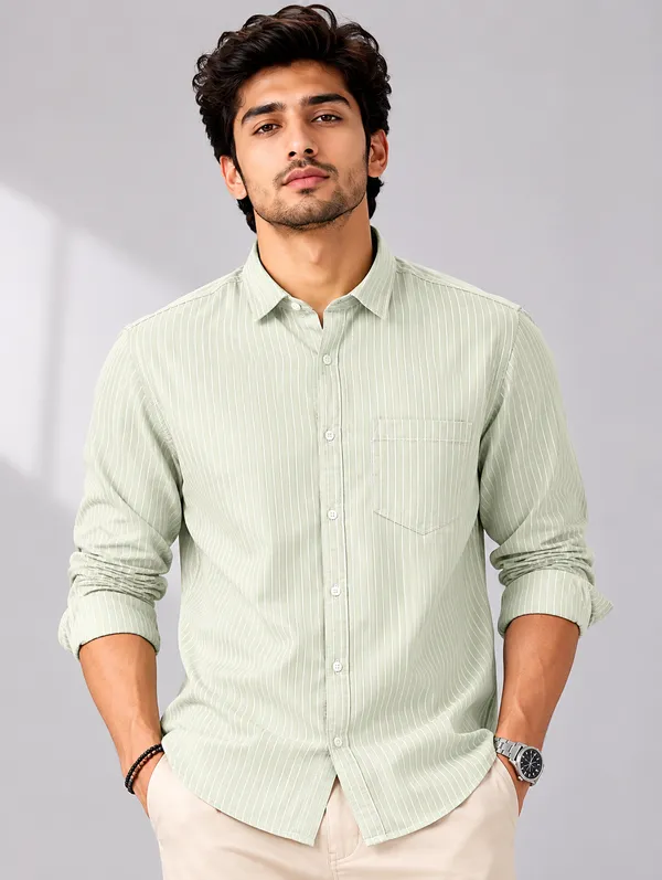 ARVEST_Sage_Green_Pinstripe_Oxford_Cotton_Shirt