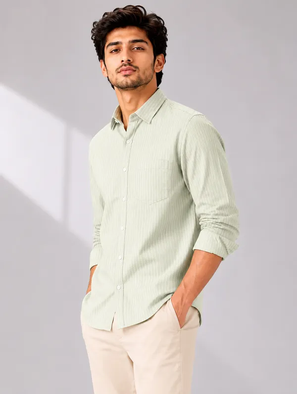 ARVEST_Sage_Green_Pinstripe_Oxford_Cotton_Shirt