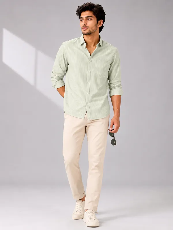 ARVEST_Sage_Green_Pinstripe_Oxford_Cotton_Shirt