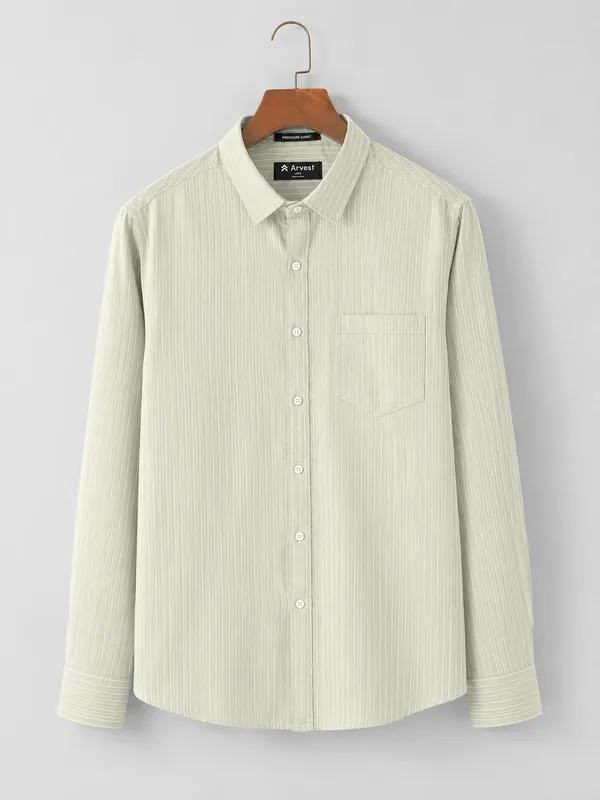 ARVEST_Sage_Green_Pinstripe_Oxford_Cotton_Shirt