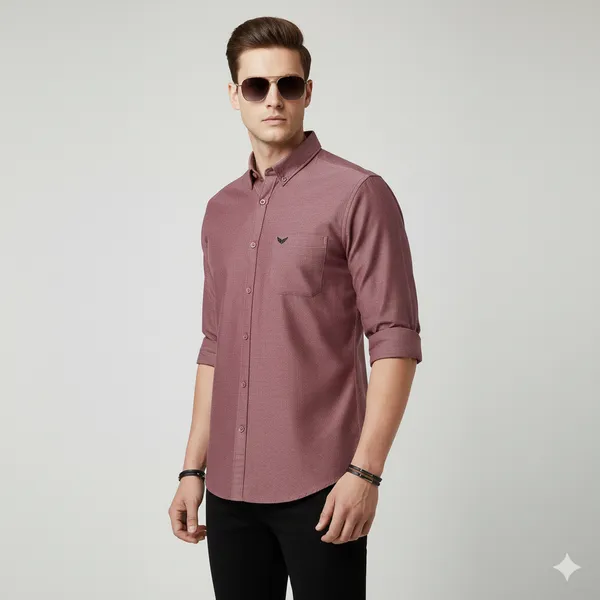 Burgundy_Oxford_Cotton_Plain_Shirt_For_Men