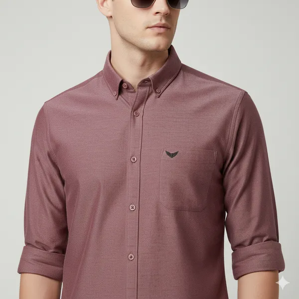 Burgundy_Oxford_Cotton_Plain_Shirt_For_Men