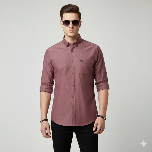 Burgundy_Oxford_Cotton_Plain_Shirt_For_Men