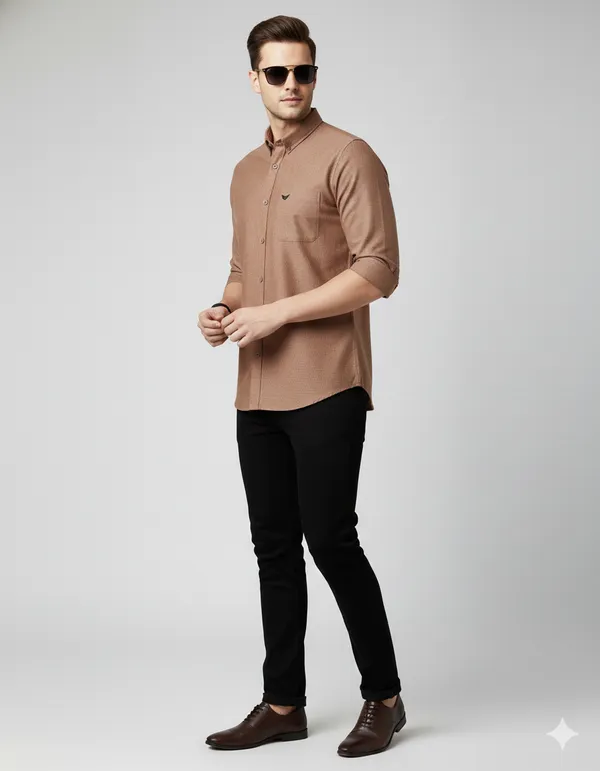 Brown_Oxford_Cotton_Plain_Shirt_For_Men