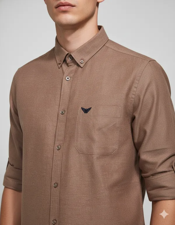 Brown_Oxford_Cotton_Plain_Shirt_For_Men