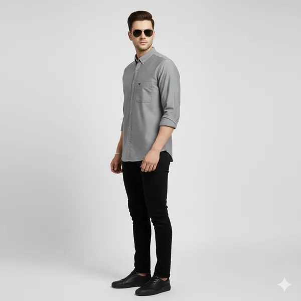 Charcoal_Grey_Oxford_Cotton_Plain_Shirt_For_Men