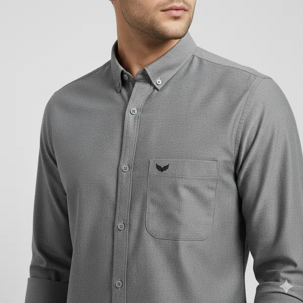 Charcoal_Grey_Oxford_Cotton_Plain_Shirt_For_Men