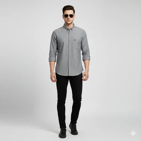 Charcoal_Grey_Oxford_Cotton_Plain_Shirt_For_Men