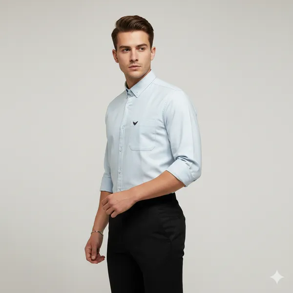 Ice_Blue_Oxford_Cotton_Plain_Shirt_For_Men
