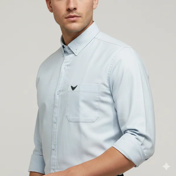Ice_Blue_Oxford_Cotton_Plain_Shirt_For_Men
