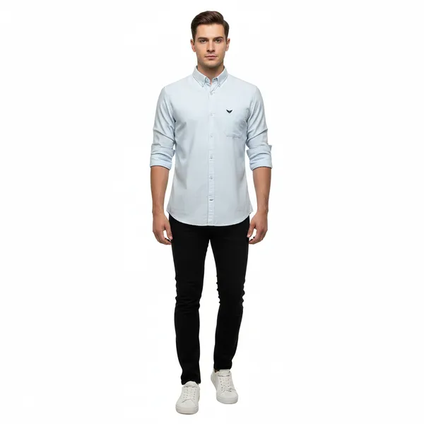 Ice_Blue_Oxford_Cotton_Plain_Shirt_For_Men