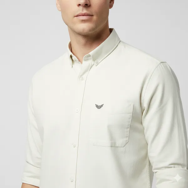 Light_Cream_White_Oxford_Cotton_Plain_Shirt_For_Men