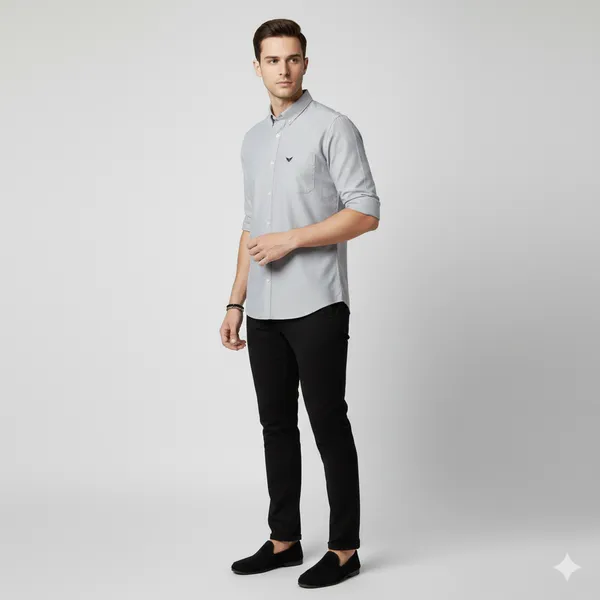 Light_Grey_Oxford_Cotton_Plain_Shirt_For_Men