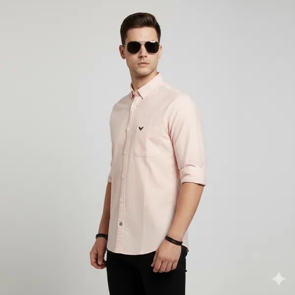 Peach_Oxford_Cotton_Plain_Shirt_For_Men