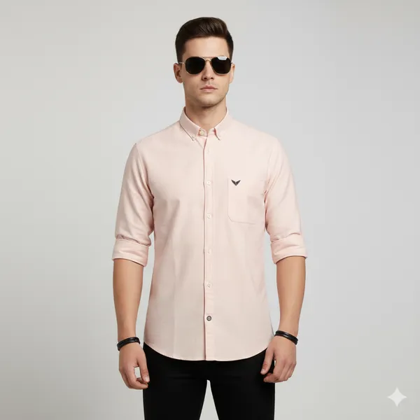 Peach_Oxford_Cotton_Plain_Shirt_For_Men
