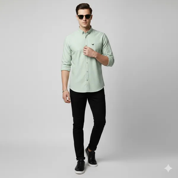 Sage_Green_Oxford_Cotton_Plain_Shirt_For_Men