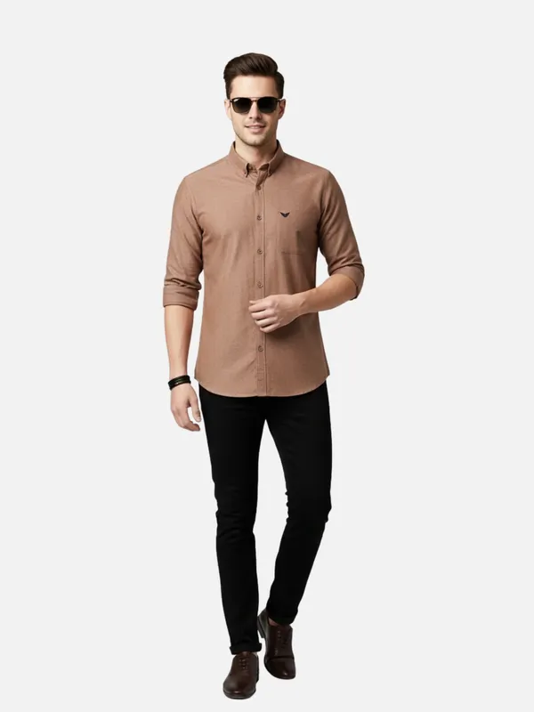 Brown_Oxford_Cotton_Plain_Shirt_For_Men