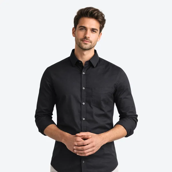Black_Cotton_Plain_Shirt_For_Men