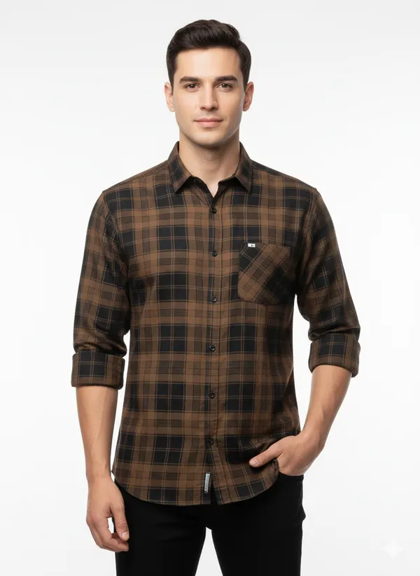 Brown_Cotton_Checked_Shirts_For_Men