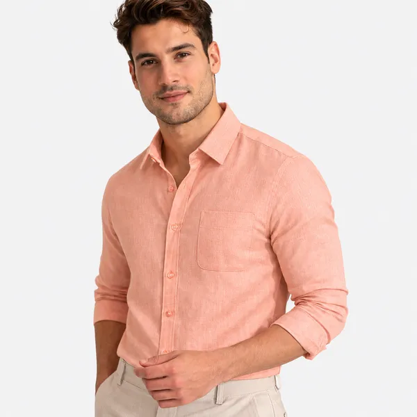 Peach_Linen_Plain_Premium_Shirts_For_Men