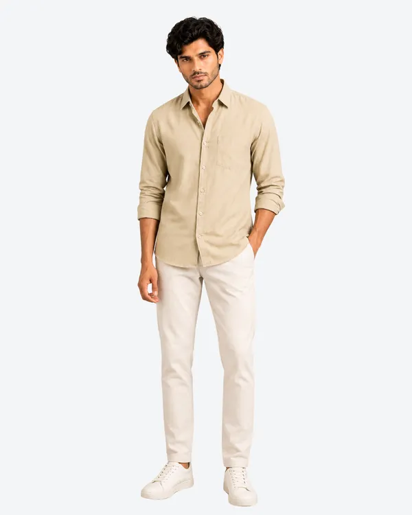 Dark_Teal_Green_&_Khakhi_Of_2_Linen_Plain_Premium_Shirts_For_Men