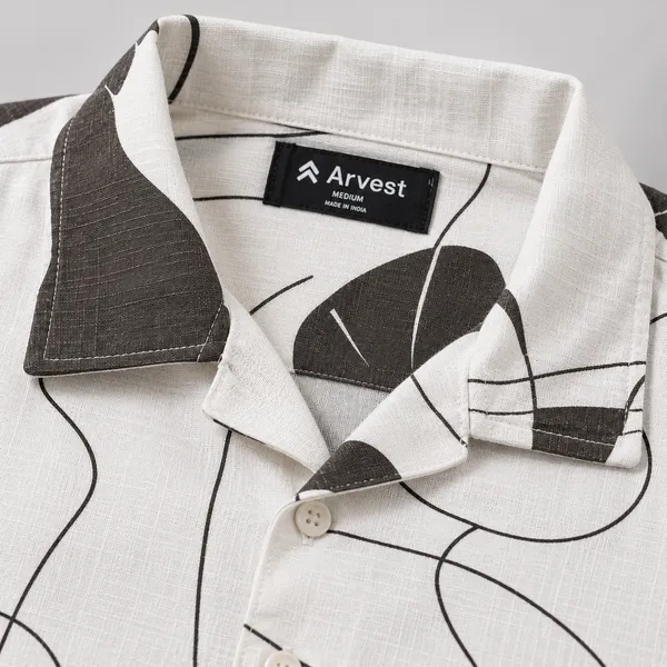 ARVEST_Ivory_Abstract_Line_Print_Linen_Half-Sleeve_Shirt