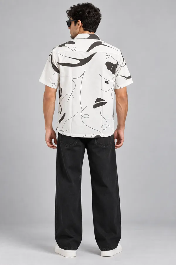 ARVEST_Ivory_Abstract_Line_Print_Linen_Half-Sleeve_Shirt