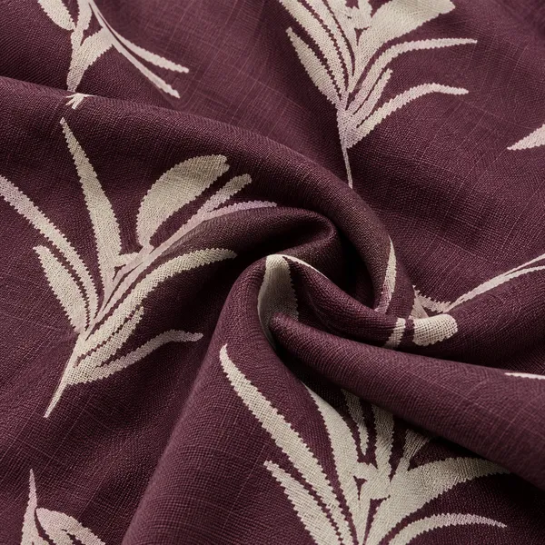 ARVEST_Burgundy_Tropical_Leaf_Print_Linen_Half-Sleeve_Shirt