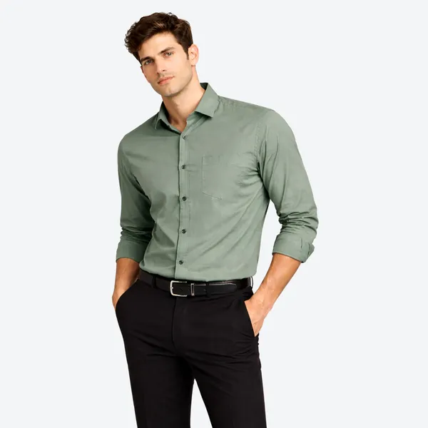 Dark_Sage_Green_&_White__(Pack_of_2)Combo_Cotton_Plain_Shirts_For_Men