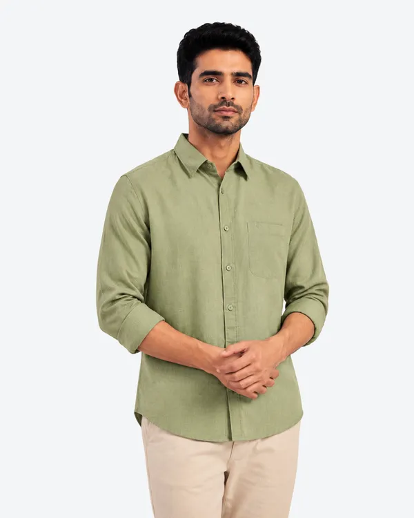 Sage_Green_&_White_Pack_Of_2_Linen_Plain_Premium_Shirts_For_Men
