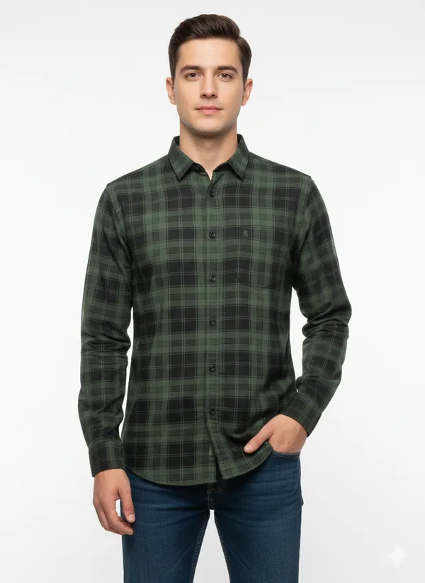 Green_Cotton_Checked_Shirts_For_Men