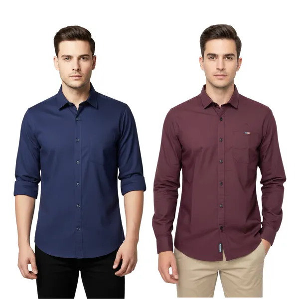 Blue_&_Maroon_Pack_Of_2_Combo_Cotton_Plain_Shirts_For_Men