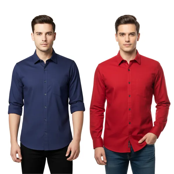 Blue_&_Red_Pack_Of_2_Combo_Cotton_Plain_Shirts_For_Men