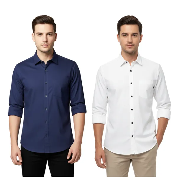 Blue_&_White_Pack_Of_2_Combo_Cotton_Plain_Shirts_For_Men
