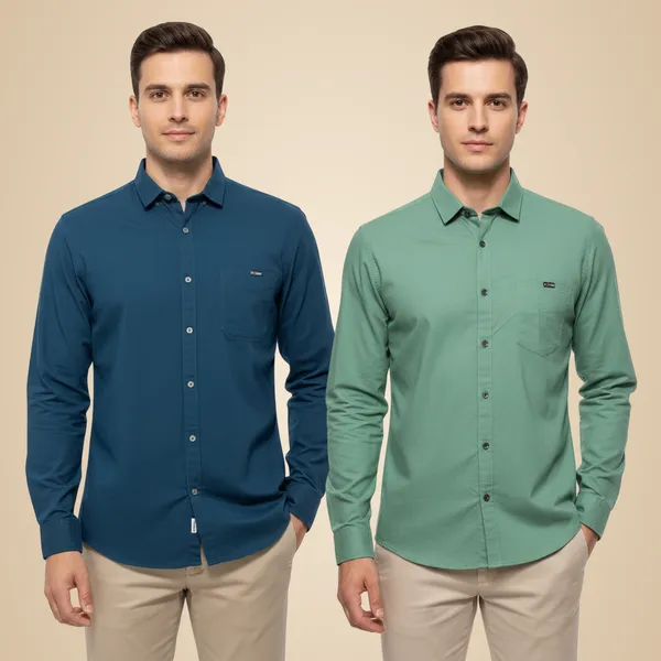 Teal_Blue_&_Sea_Green_(Pack_Of_2)_Combo_Cotton_Plain_Shirts_For_Men