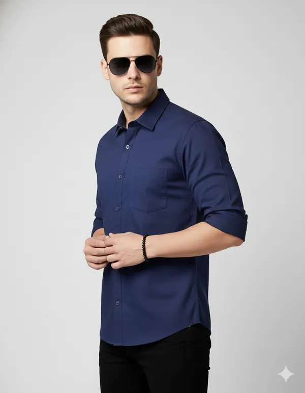 Blue_Cotton_Plain_Shirt_For_Men