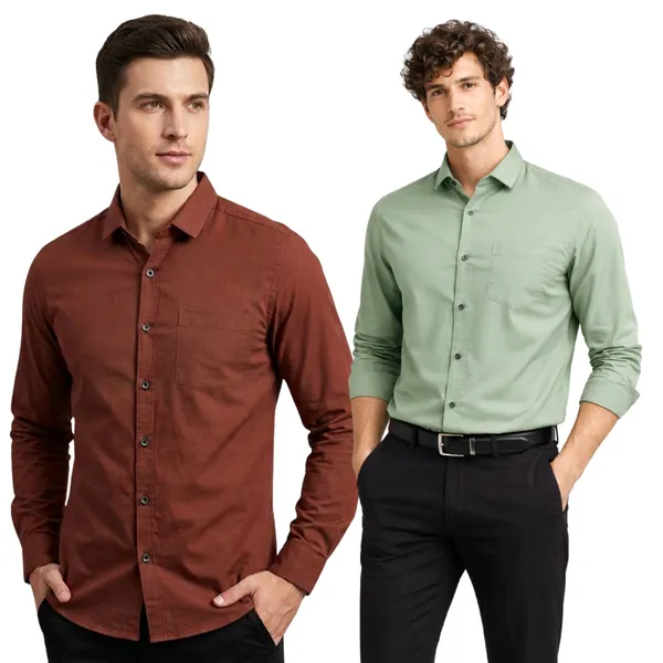 Rust_Brown_&_Sage_Green__(Pack_of_2)Combo_Cotton_Plain_Shirts_For_Men