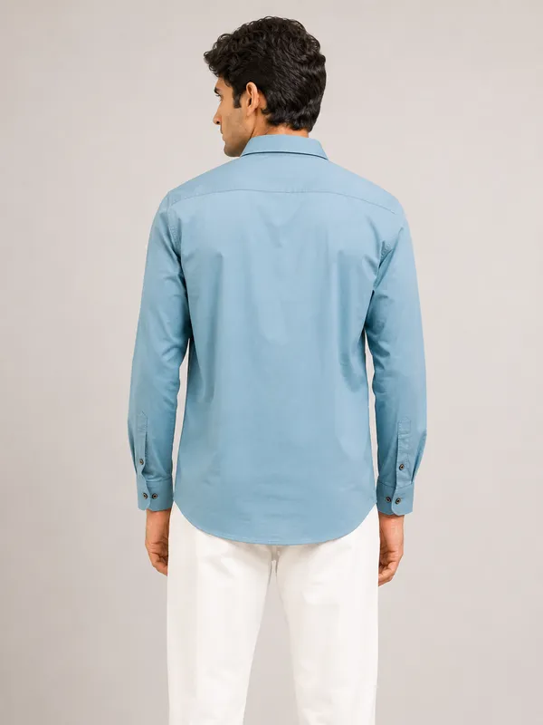Mens_Slate_Blue_Plain_Cotton_Blend_Shirt