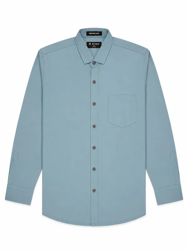 Mens_Slate_Blue_Plain_Cotton_Blend_Shirt