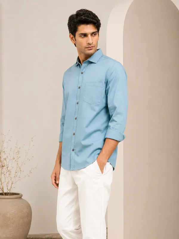 Mens_Slate_Blue_Plain_Cotton_Blend_Shirt