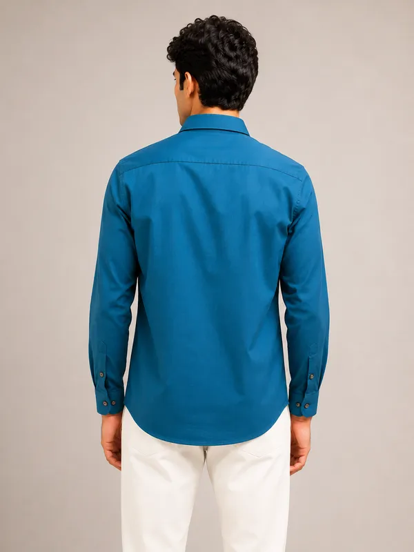 Mens_Teal_Blue_Plain_Cotton_Blend_Shirt