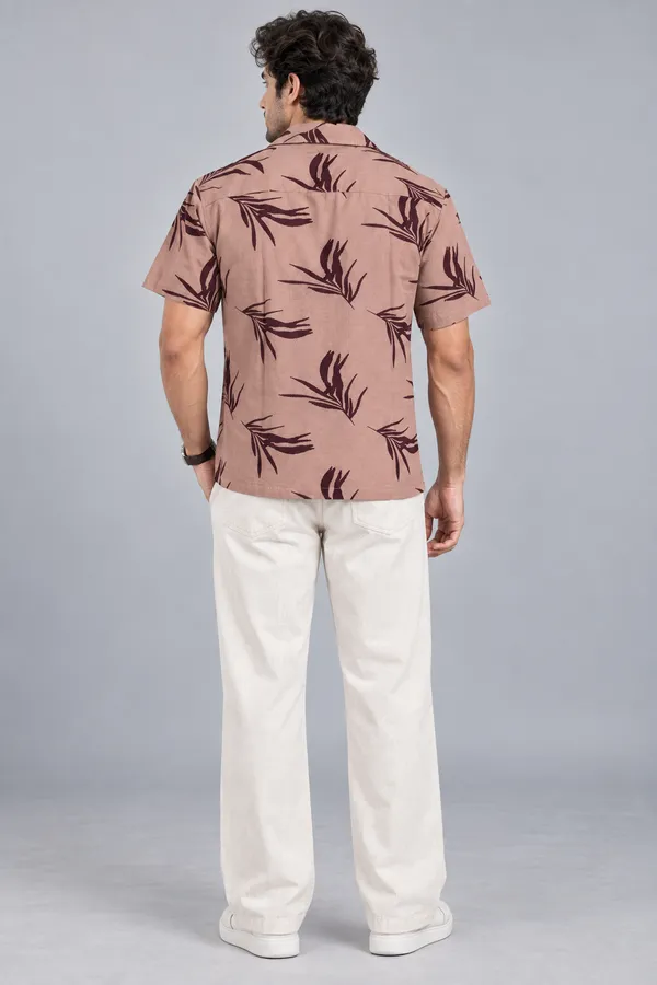 ARVEST_Dusty_Rose_Leaf_Print_Linen_Half-Sleeve_Shirt