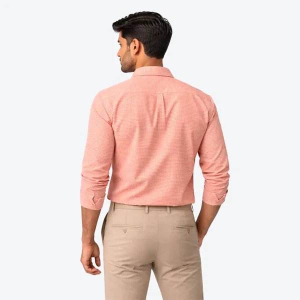 Salmon_Pink_Gingham_Check_Cotton_Oxford_Shirt