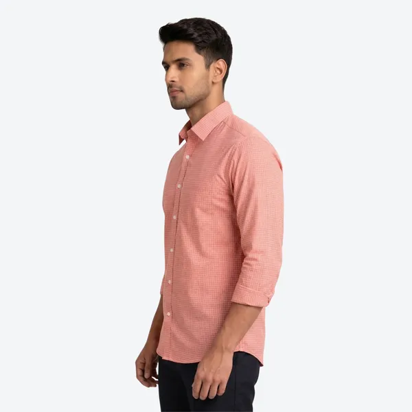 Salmon_Pink_Gingham_Check_Cotton_Oxford_Shirt