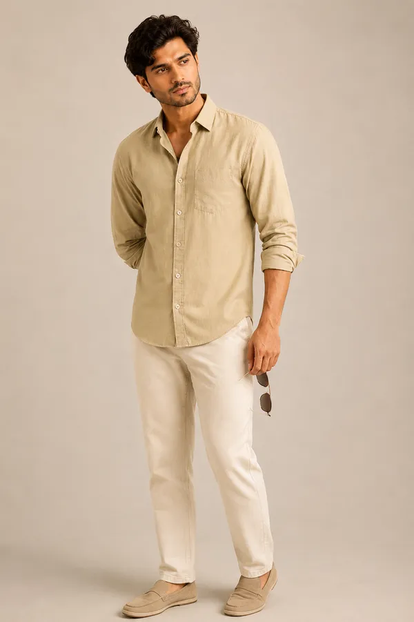Khakhi_&_White_Pack_Of_2_Linen_Plain_Premium_Shirts_For_Men