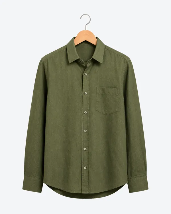 Olive_Green_&_White_Of_2_Linen_Plain_Premium_Shirts_For_Men
