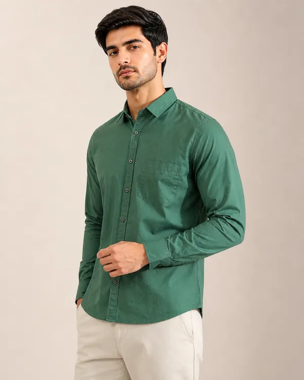 Olive_Green_Cotton_Plain_Shirt_For_Men