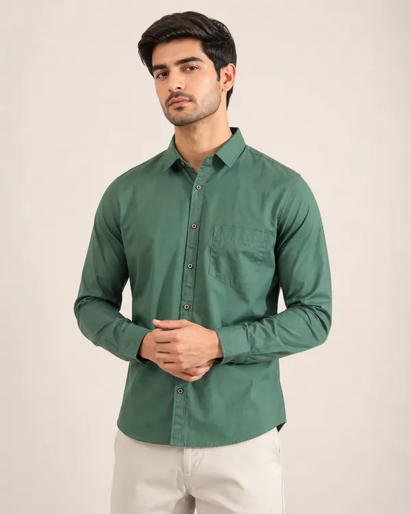 Olive_Green_Cotton_Plain_Shirt_For_Men
