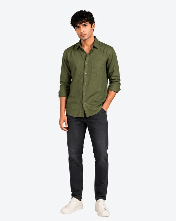 Peach_&_Olive_Green_Of_2_Linen_Plain_Premium_Shirts_For_Men